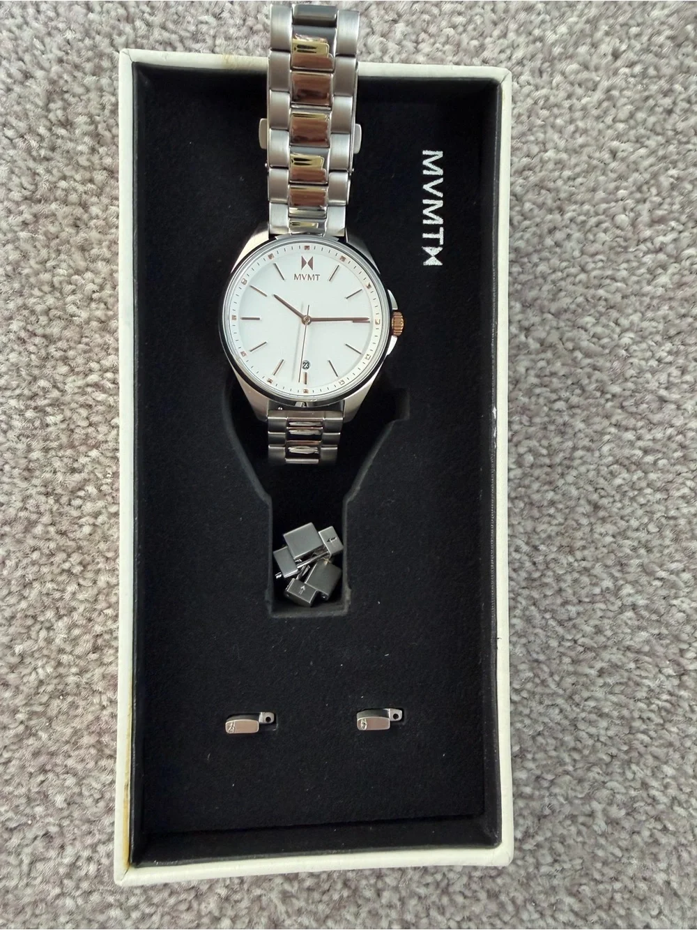 MVMT Coronada Watch – Silver & Rose Gold | White Dial | Extra Links Included